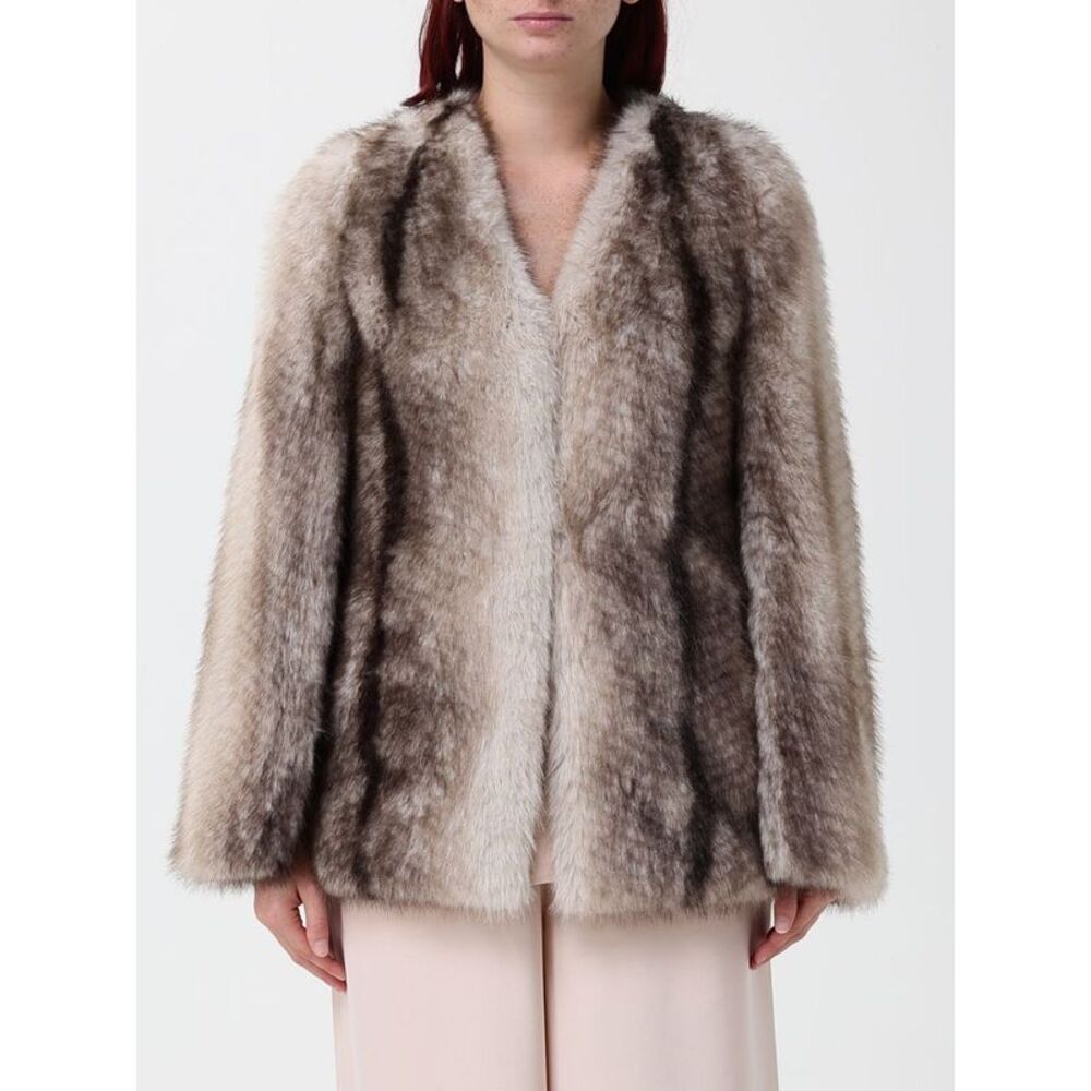 Twinset Women Twinset Abstract-Pattern Faux-Fur Wool-Blend Short Coat